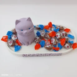 Ovales Tablett mit einer süßen Katze und Schriftzug Naschkatze