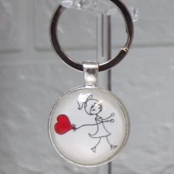 Paar Schlüsselanhänger Herz Set – Liebe Cabochon Glas Stahl Geschenk Valentinstag