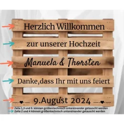 Palettenaufkleber Hochzeit,Willkommenspalette Gäste Begrüßung , Willkommensschild, Palettenschrift