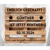 Palettenaufkleber Renteneintritt, Überraschung Kollegen, Schild, Rentnergeschenk zum Ruhestand Palette personalisiert