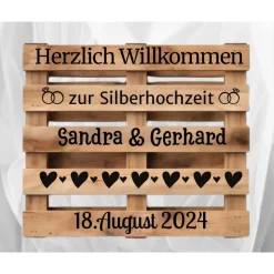 Palettenaufkleber Silberhochzeit ,Willkommenspalette silberne Hochzeit, Willkommensschild, Palettenschrift