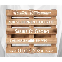 Palettenaufkleber Silberhochzeit ,Willkommenspalette silberne Hochzeit, Willkommensschild, Palettenschrift