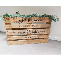 Palettenaufkleber Willkommen – 6 Designs für Hochzeit | Individuelle Hochzeitsaufkleber für Euro-Palette