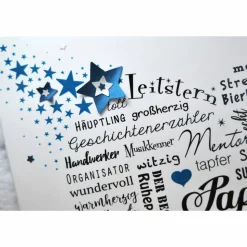 Papa Papi Vater Vati Bild Wandbild Wortherz liebe Worte Geschenkidee Sterne Blau Weihnachten Weihnachtsgeschenk Geschenk Vatertag
