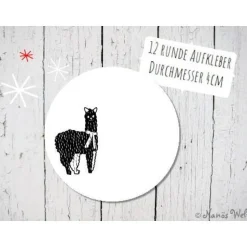 Papieraufkleber zum Selbstbeschriften mit Lama in schwarz-weiß 4cm rund