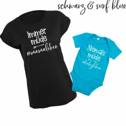 Partnerlook Mutter Baby "Immer müde / niemals müde" Mamasein Bodysuit Baby Body & Mama Shirt Mama und ich