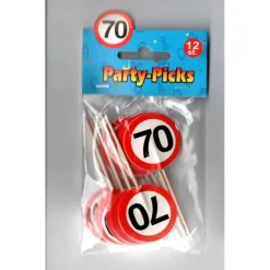 Party Picks Party Spieße Happenspieße 12 Stück – Verkehrsschild Zahl 30 oder 70, 8,5 x 3,5 cm, Papier/Holz