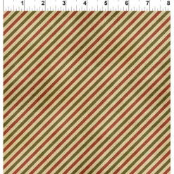 Patchworkstoff Christmas Cats von Jason Yenter – diagonale Streifen in Grün & Rot, 100% Baumwolle