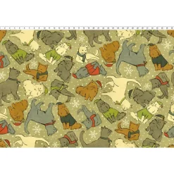 Patchworkstoff Christmas Cats – Zart grüner Baumwollstoff mit Katzen im Schneegestöber