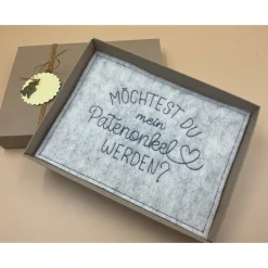 Patenanfrage.. Karte aus Filz,.. Geschenkbox ..zur Geburt, Taufe, Firmung, Konfirmation..