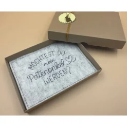 Patenanfrage.. Karte aus Filz,.. Geschenkbox ..zur Geburt, Taufe, Firmung, Konfirmation..