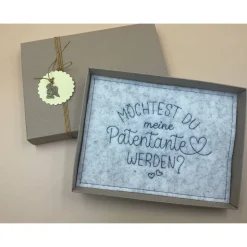 Patenanfrage.. Karte aus Filz,.. Geschenkbox ..zur Geburt, Taufe, Firmung, Konfirmation..