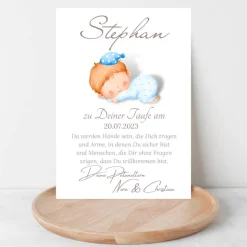 Patenbrief Baby blau von Patentante Patenonkel Pateneltern als Poster Urkunde | Geschenk zur Taufe personalisiert