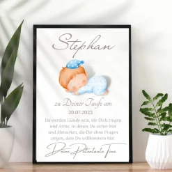 Patenbrief Baby blau von Patentante Patenonkel Pateneltern als Poster Urkunde | Geschenk zur Taufe personalisiert