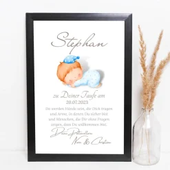 Patenbrief Baby blau von Patentante Patenonkel Pateneltern als Poster Urkunde | Geschenk zur Taufe personalisiert