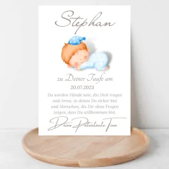 Patenbrief Baby blau von Patentante Patenonkel Pateneltern als Poster Urkunde | Geschenk zur Taufe personalisiert
