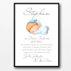 Patenbrief Baby blau von Patentante Patenonkel Pateneltern als Poster Urkunde | Geschenk zur Taufe personalisiert