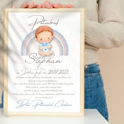 Patenbrief Baby blau von Patentante Patenonkel Pateneltern als Poster Urkunde | Geschenk zur Taufe personalisiert