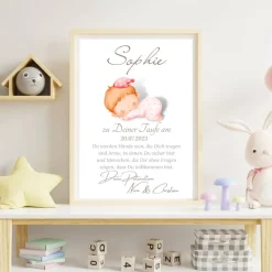 Patenbrief Baby rosa von Patentante Patenonkel Pateneltern als Poster Urkunde | Geschenk zur Taufe personalisiert