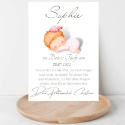 Patenbrief Baby rosa von Patentante Patenonkel Pateneltern als Poster Urkunde | Geschenk zur Taufe personalisiert
