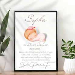 Patenbrief Baby rosa von Patentante Patenonkel Pateneltern als Poster Urkunde | Geschenk zur Taufe personalisiert