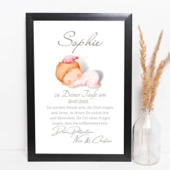 Patenbrief Baby rosa von Patentante Patenonkel Pateneltern als Poster Urkunde | Geschenk zur Taufe personalisiert