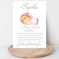 Patenbrief Baby rosa von Patentante Patenonkel Pateneltern als Poster Urkunde | Geschenk zur Taufe personalisiert