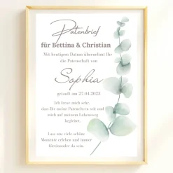 Patenbrief Eukalyptus für Patentante Patenonkel Pateneltern als Poster Urkunde | Geschenk zur Taufe personalisiert