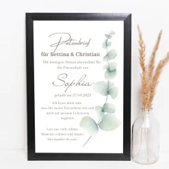 Patenbrief Eukalyptus für Patentante Patenonkel Pateneltern als Poster Urkunde | Geschenk zur Taufe personalisiert
