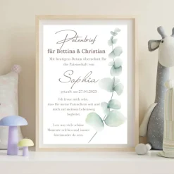 Patenbrief Eukalyptus für Patentante Patenonkel Pateneltern als Poster Urkunde | Geschenk zur Taufe personalisiert