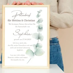 Patenbrief Eukalyptus für Patentante Patenonkel Pateneltern als Poster Urkunde | Geschenk zur Taufe personalisiert