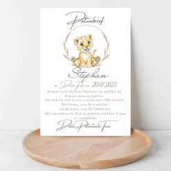 Patenbrief Löwe für Patentante Patenonkel Pateneltern als Poster Urkunde | Geschenk zur Taufe personalisiert