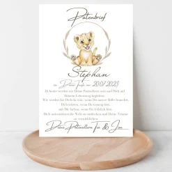 Patenbrief Löwe für Patentante Patenonkel Pateneltern als Poster Urkunde | Geschenk zur Taufe personalisiert
