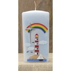 Patenkerze 15x6 - Regenbogen - Leuchtturm -
