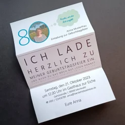 PDF-Datei witzige Einladung runder Geburtstag SEHTEST mit individuellem Foto und Text zum Selberdrucken