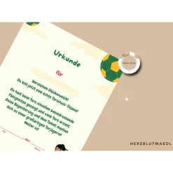 Perfekte Mitgebsel für einen unvergesslichen Fußball Kindergeburtstag - Fußball Urkunde zum Ausdrucken für die Geschenkt