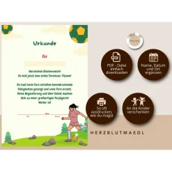 Perfekte Mitgebsel für einen unvergesslichen Fußball Kindergeburtstag - Fußball Urkunde zum Ausdrucken für die Geschenkt