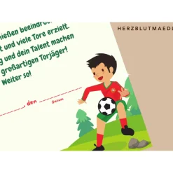 Perfekte Mitgebsel für einen unvergesslichen Fußball Kindergeburtstag - Fußball Urkunde zum Ausdrucken für die Geschenkt
