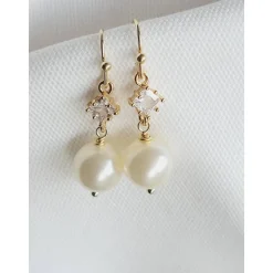 Perlen Ohrringe,18K Hochzeitschmuck Gold mit Zirkonia,Braut Ohrringe,Vergoldete Ohrringe