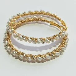 Perlenohrringe Creolen 55 Millimeter groß handgemacht weiße Perlen barock Brautschmuck boho