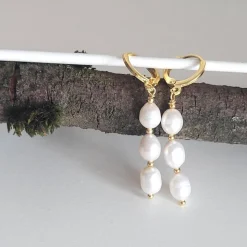 Perlenohrringe, Echte Süßwasserperlen Ohrringe, Hochzeitschmuck Gold mit Zirkonia,Braut Ohrringe,Vergoldete Ohrringe, Br