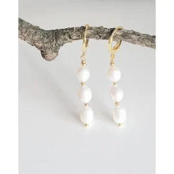 Perlenohrringe, Echte Süßwasserperlen Ohrringe, Hochzeitschmuck Gold mit Zirkonia,Braut Ohrringe,Vergoldete Ohrringe, Br