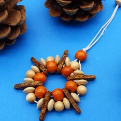 Perlenstern MIX, natur orange braun, Mix Keramik + Holz, Weihnachtsdekoration, Geschenkanhänger, Baumschmuck