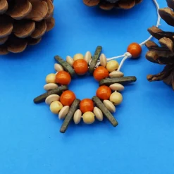 Perlenstern MIX, natur orange grün, Mix Keramik + Holz, Weihnachtsdekoration, Geschenkanhänger, Baumschmuck