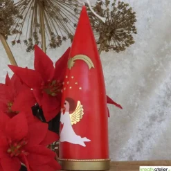 Personalisierbare rote Weihnachtskerze in Kegelform mit Engel & Stern – Deko für Advent & Weihnachten