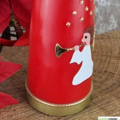 Personalisierbare rote Weihnachtskerze in Kegelform mit Engel & Stern – Deko für Advent & Weihnachten