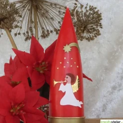 Personalisierbare rote Weihnachtskerze in Kegelform mit Engel & Stern – Deko für Advent & Weihnachten