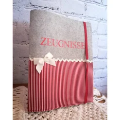 Personalisierbare Zeugnishülle rot gestreift