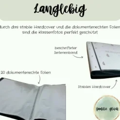 personalisierbares Fotoalbum zur Aufbewahrung von Klassenfotos im Kunststoff Hardcover, mit 20 dokumentenechten Folien
