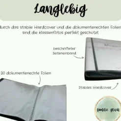 personalisierbares Fotoalbum zur Aufbewahrung von Klassenfotos im Kunststoff Hardcover, mit 20 dokumentenechten Folien